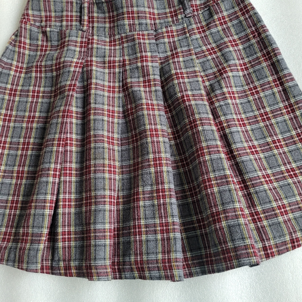 Vintage 90s Plaid Pleated Minikirt Grey Red Size 10 Grunge Punk Preppy Academia - Picture 4 of 9